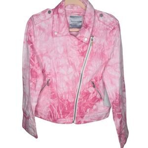 NWT Bagatelle Jean Jacket L Pink Tie Dye Marble Denim Moto